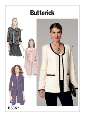 Butterick B6382 (Digital) | Misses' Open-Front Jackets with Patch Pockets | Front of Envelope