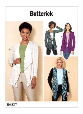 Butterick B6527 (Digital) | Misses' Cascade-Collar Knit Jacket | Front of Envelope