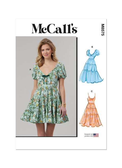 McCall's M8575 | McCall's Sewing Pattern Misses' Dress with Sleeve and Length Variations | Front of Envelope