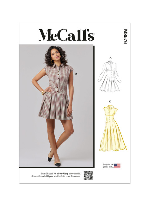 McCall's M8576 | McCall's Sewing Pattern Misses' Dress with Sleeve and Length Variations | Front of Envelope