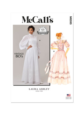 McCall's M8595 | McCall's Sewing Pattern 1980s Misses' Gown, Slip and Sash by Laura Ashley | Front of Envelope