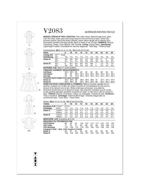 Vogue Patterns V2083 | Vogue Patterns Misses' Dress in Two Lengths | Back of Envelope